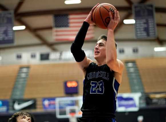 Brian Goracke had 18 points and eight rebounds in Churchill's win over Lake Oswego. (Photo by Jon Olson)