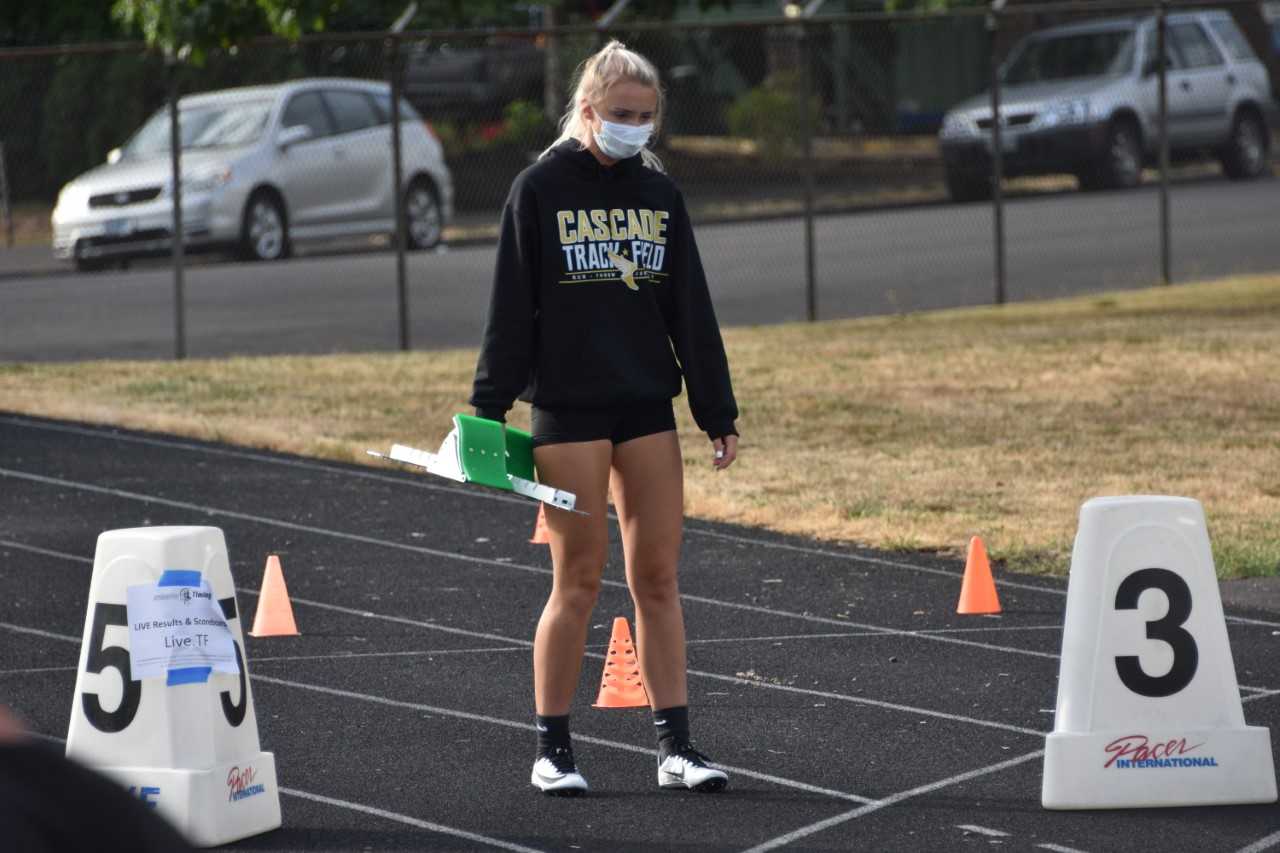 Cascade's Emma Gates prepares to run Thursday in Springfield. (Photo by Jeremy McDonald)