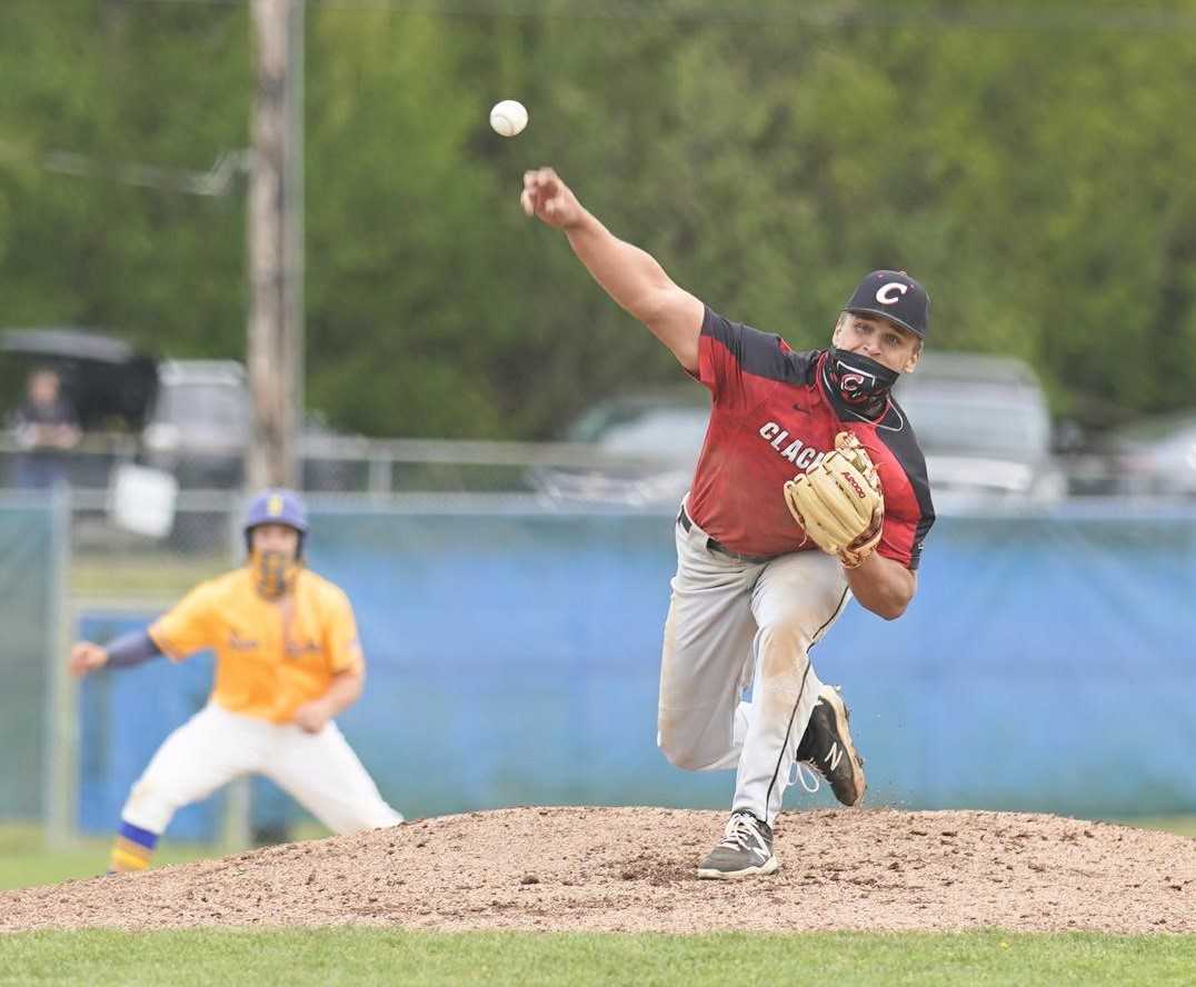 Clackamas senior Jackson Jaha scattered six hits, struck out six and walked two Friday at Barlow. (Photo by Jon Olson)