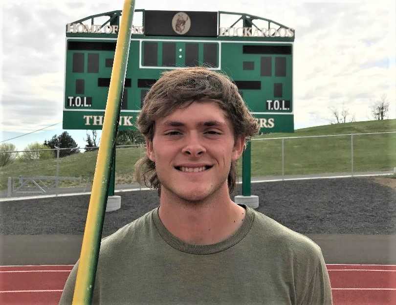 Pendleton standout javelin thrower Samuel Jennings is contributing on the track this season, too. (Photo courtesy Pendleton HS)