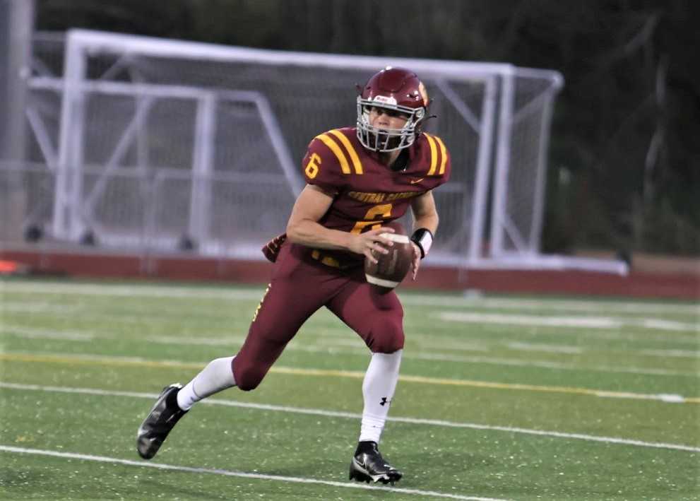 Of sophomore Cru Newman's 63 completions this season, 24 have gone for touchdowns for Central Catholic. (Photo by Jim Nagae)