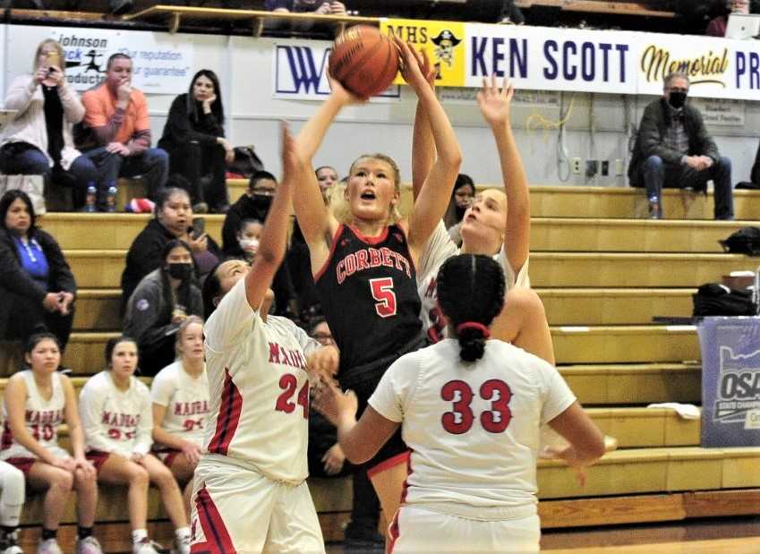 Grace Merrill scored 14 points in Corbett's 60-36 semifinal win over Madras on Friday. (John Gunther/The World)