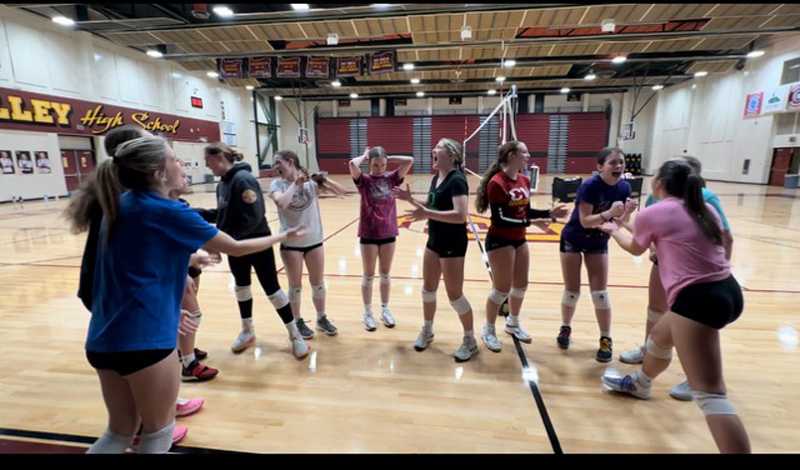 The Crescent Valley Raiders signing a little karaoke before a recent practice