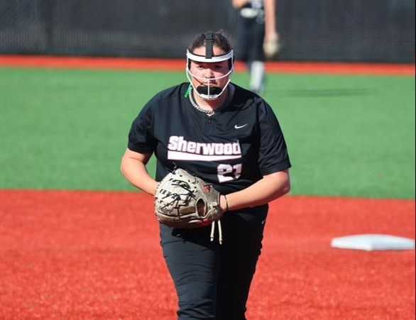 Eastern Oregon-bound Sherwood senior pitcher Faith McHill has struck out 42 in 24 1/3 innings this season. (Photo by Katie Karl)