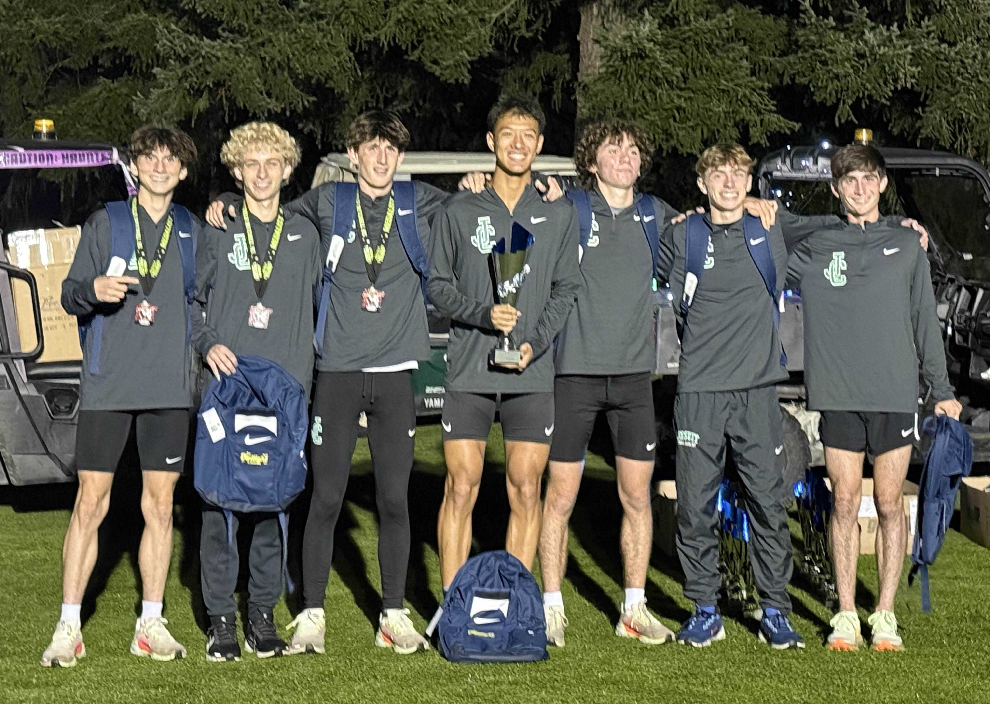 Jesuit boys pose with their trophy after winning the Nike Twilight Invitational in Marysville, Wash., on Saturday. (Jesuit HS)