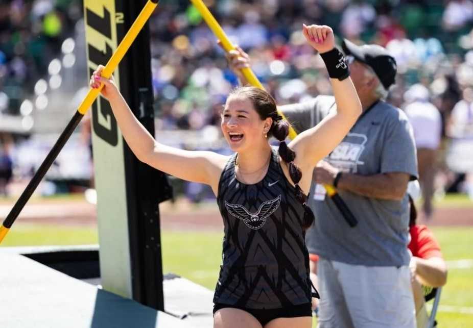 Nelson's Kinsley Juliano improved nearly three feet in the pole vault last year to win the 6A title. (PMG photo/Raleigh Emerson)