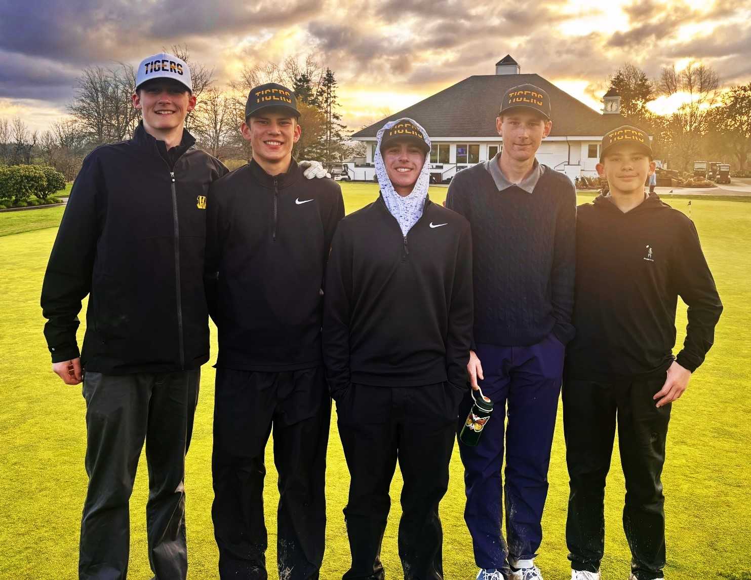 Bandon's boys golf team, from left: Trask Wehner, Braedon Millhouser, Peyton Simonds, Sevren Quinn, Jackson Simonds.