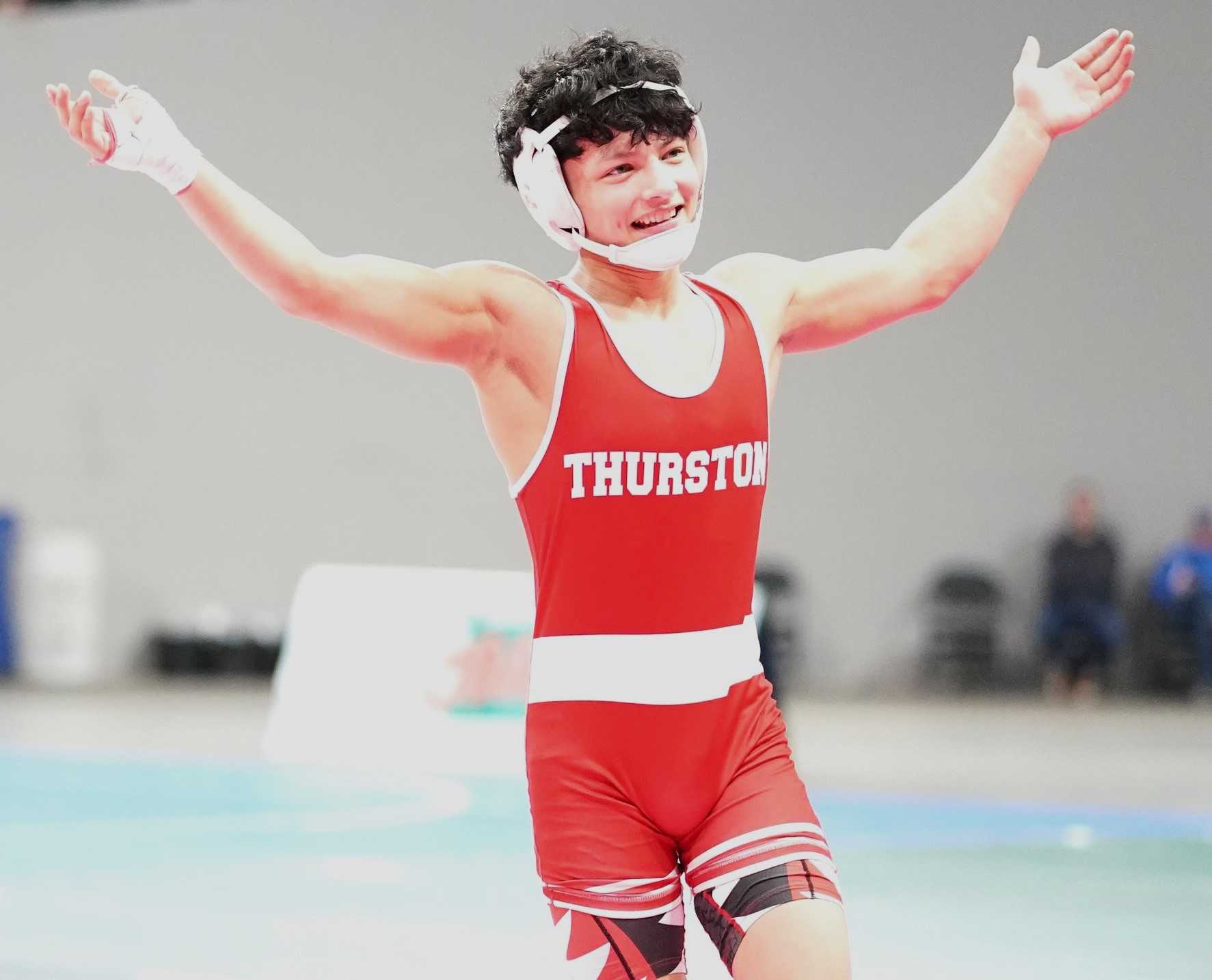Thurston's Michael Salas-Sanchez went 46-0 and won the 5A title at 113 pounds as a sophomore last season. (Photo by JR Olson)