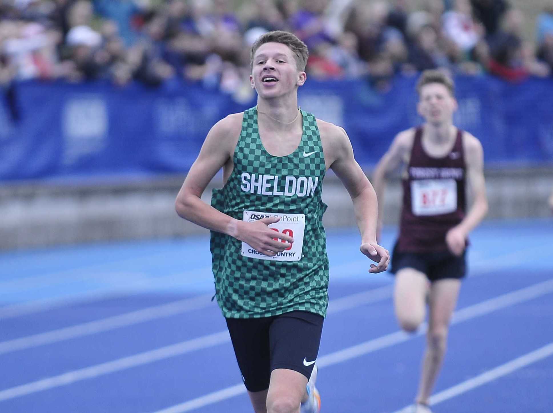 Malachi Schoenherr became Sheldon's third state champion since 2010 in last year's 6A cross country meet.(Photo by John Gunther)