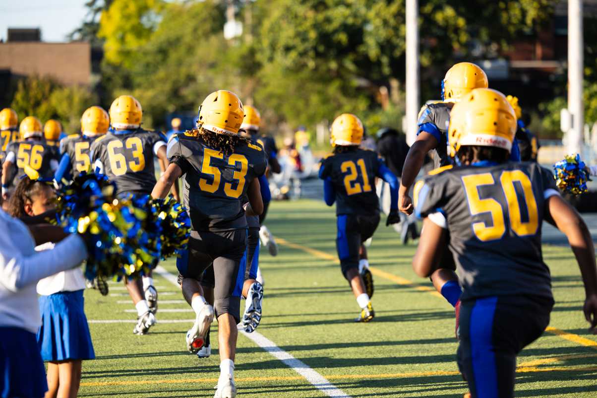 Jefferson PDX players run onto the field to play Franklin in Week 3. (Courtesy photo: Ben Teese/Portland Preps)