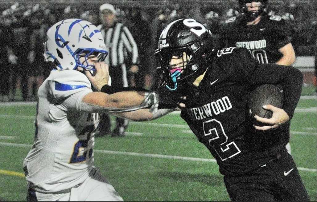 Sherwood senior Jack Wilson rushed for 217 yards and three touchdowns Friday against Newberg. (Gary Allen/Newberg Graphic)