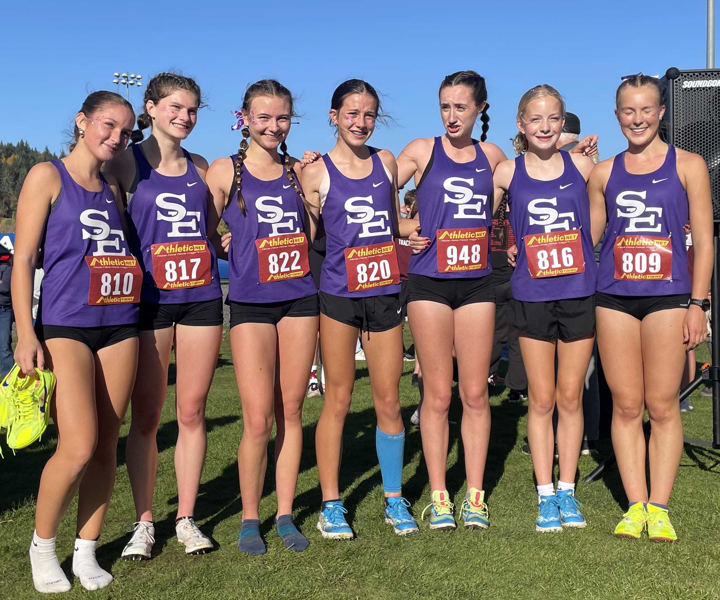 Freshman Evangeline Johnson Hess (center) showed the way as South Eugene cruised to the Southwest district title.