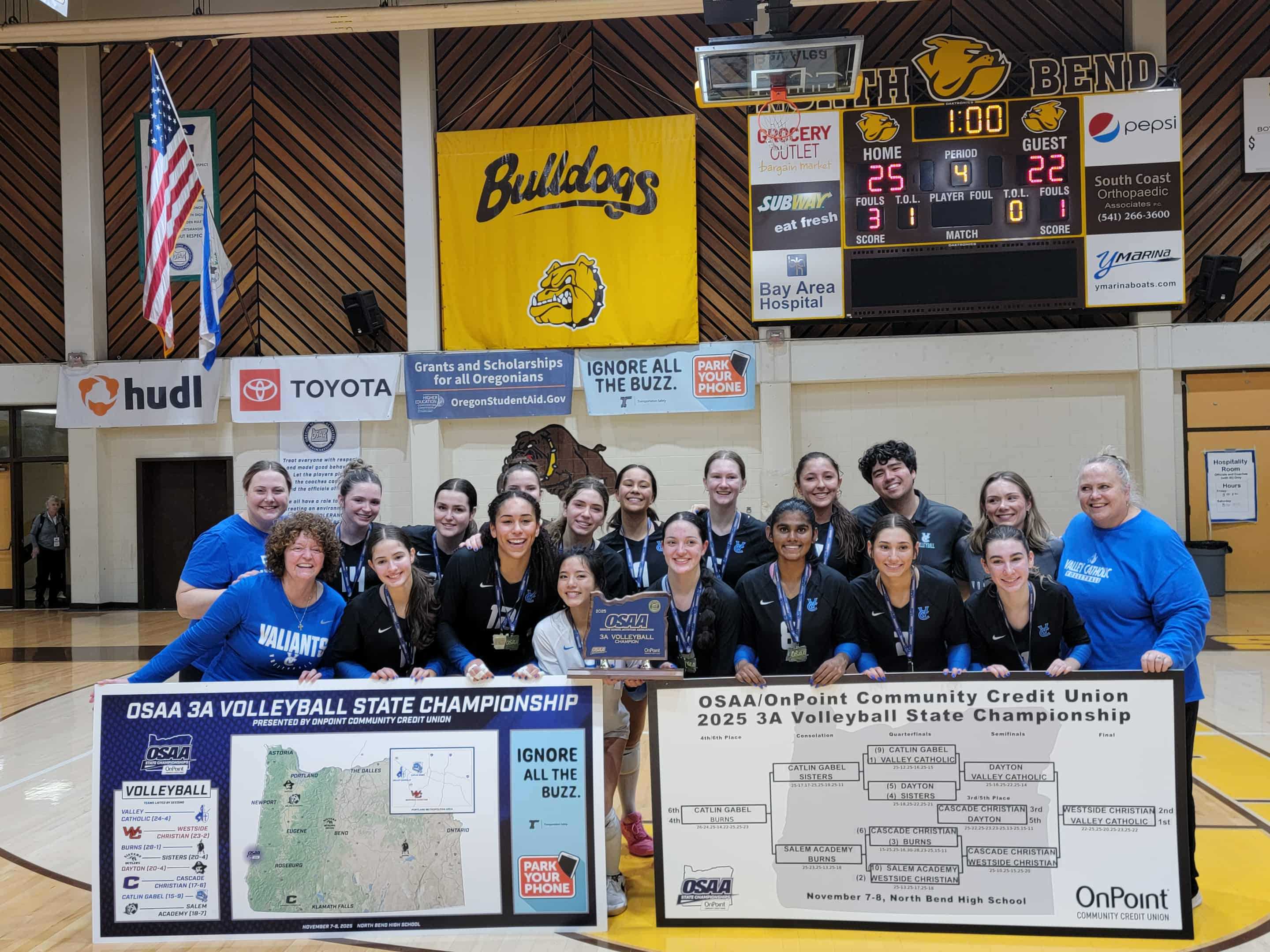 Valley Catholic celebrates its title Saturday at North Bend High School (Tim Novotny photo)