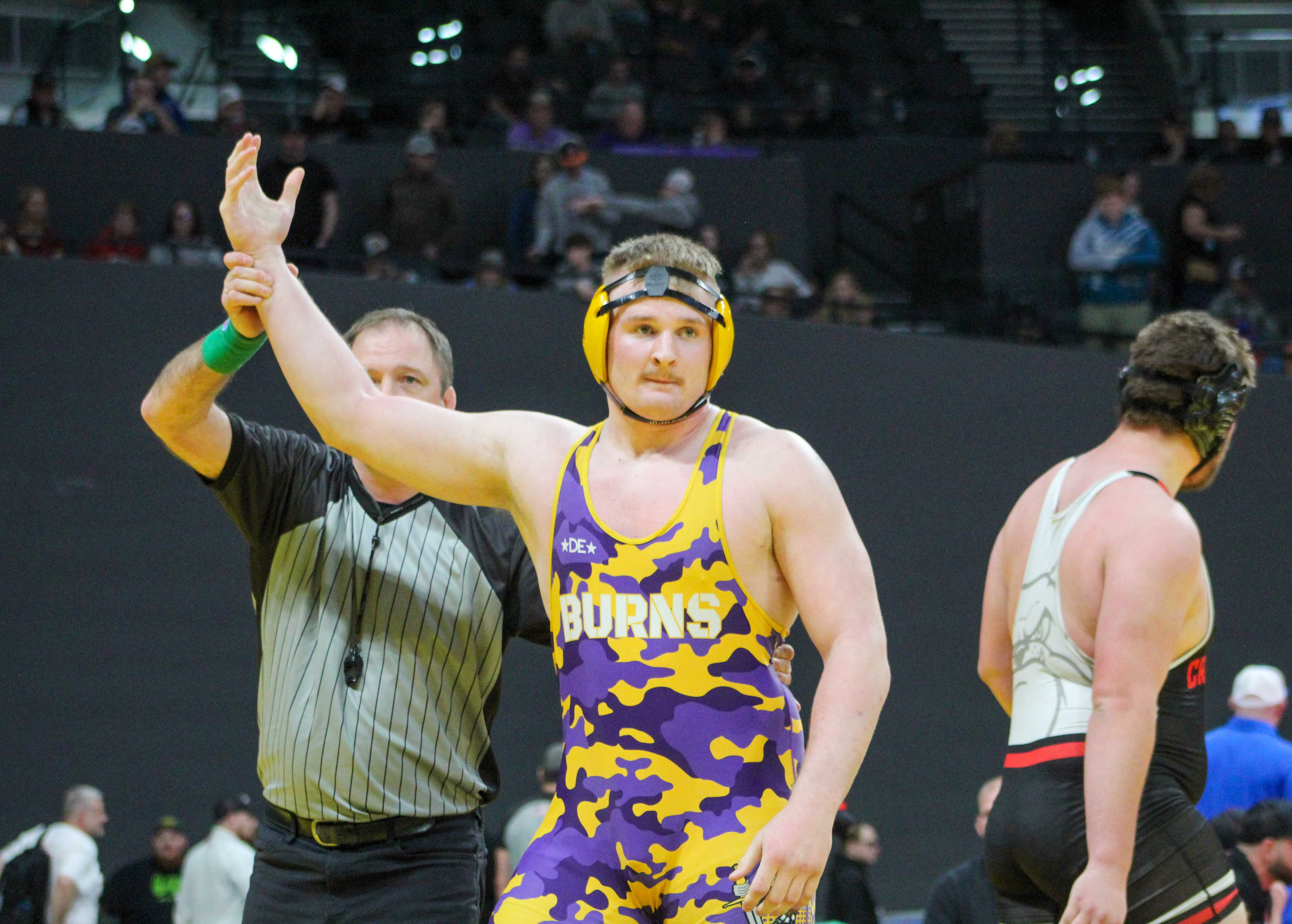Burns senior Joe Weil won his state quarterfinal match at 3A 285-pounds. (Photo by Austin White)
