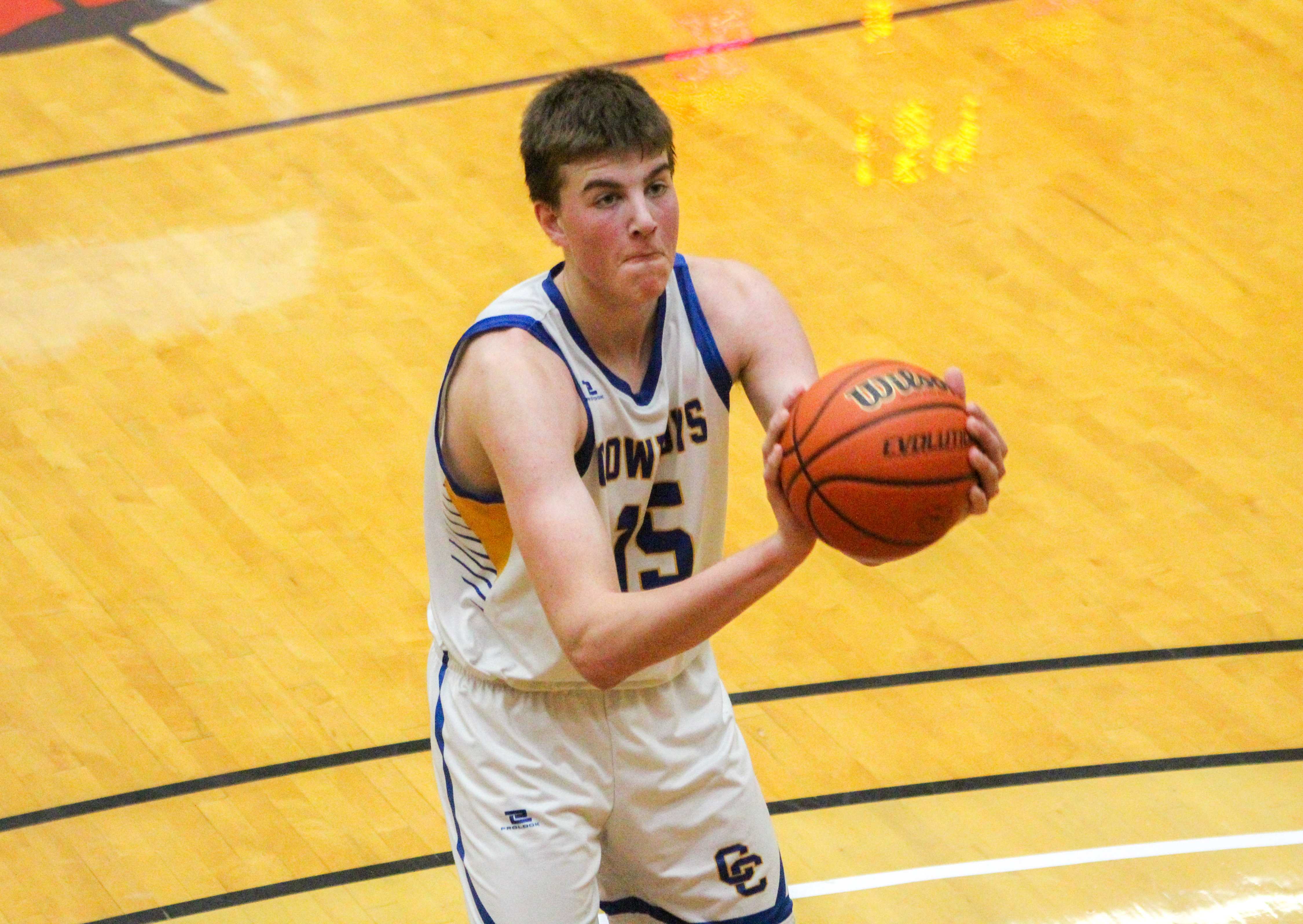 Crook County senior Bryce Lowenbach lines up a free throw in the 5A state semifinals. (Photo by Austin White)