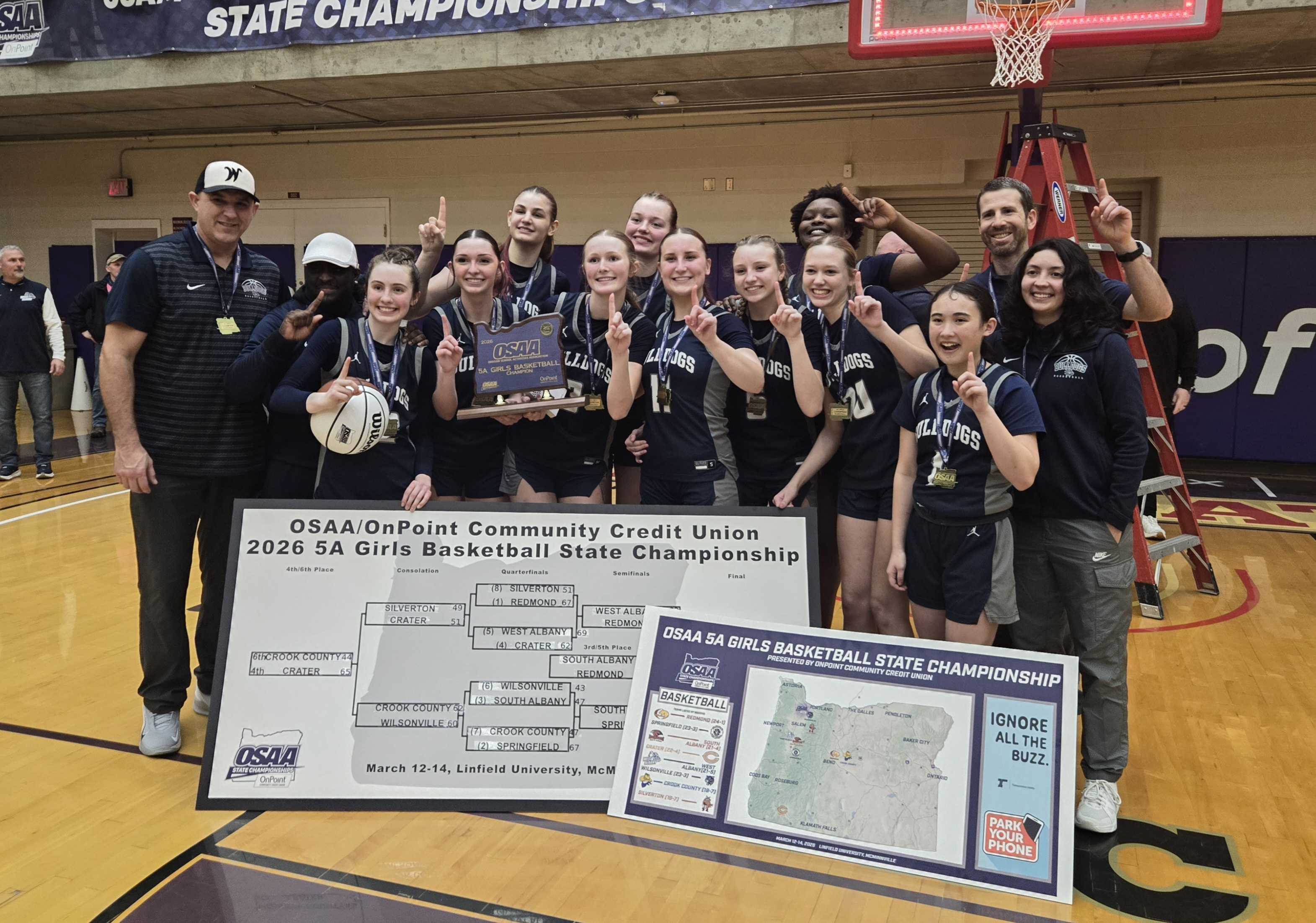 West Albany girls basketball took down Springfield 51-48 to win its first state title. (Photo by Austin White)