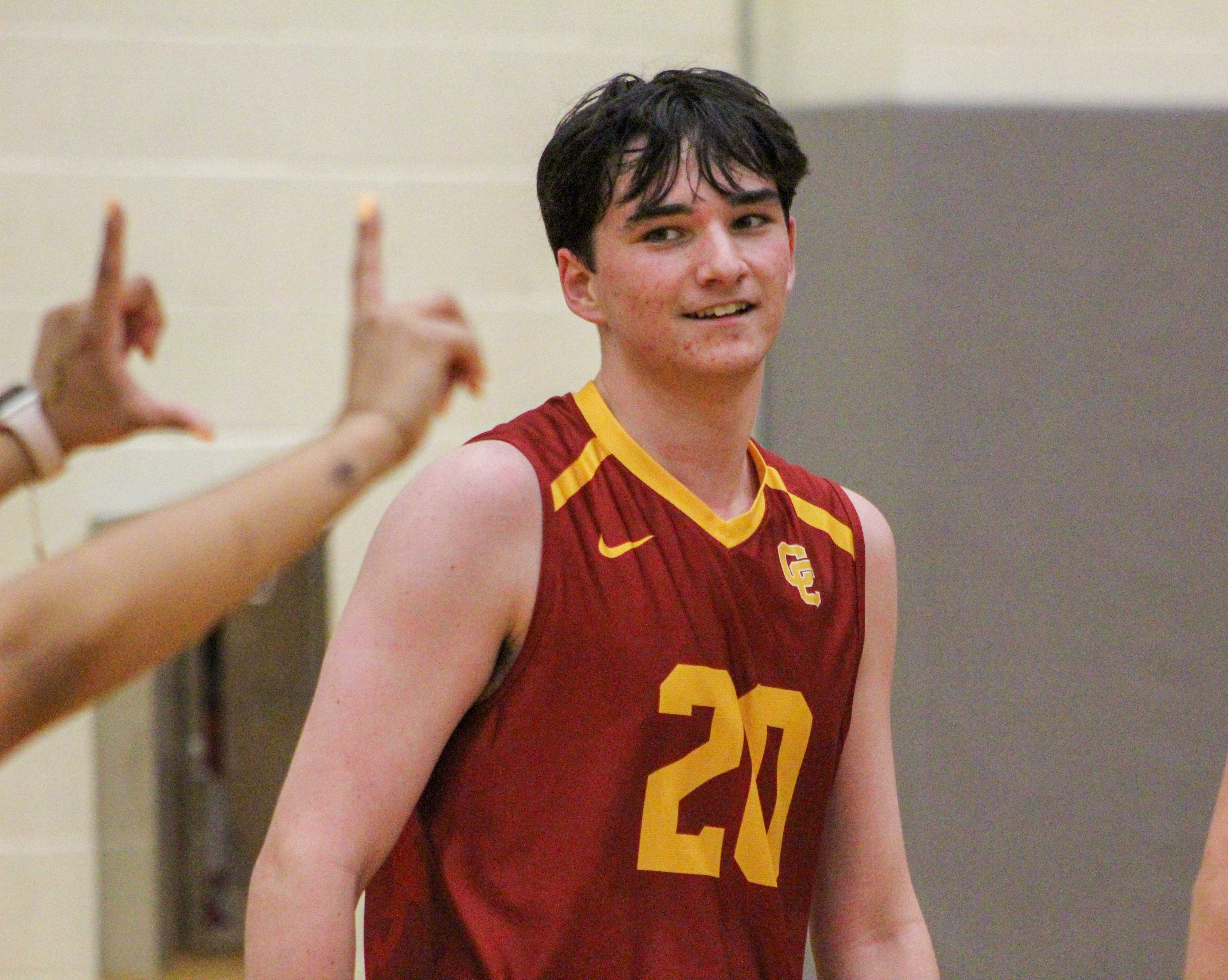 Central Catholic boys volleyball senior Luke Fazio had 20 kills in the Rams semifinal win. (Photo by Austin White)