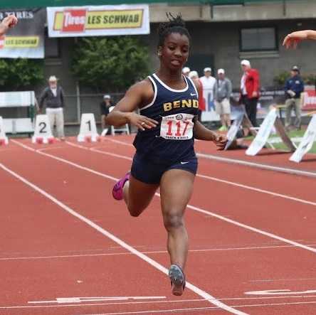 Bend's Maya Hopwood ran 11.60 in the 100 at district. (Kim Spir/DyeStat)