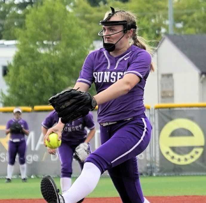 Sunset pitcher Grace Kimball has held opponents to three runs in three playoff games. (Photo by Jon Olson)